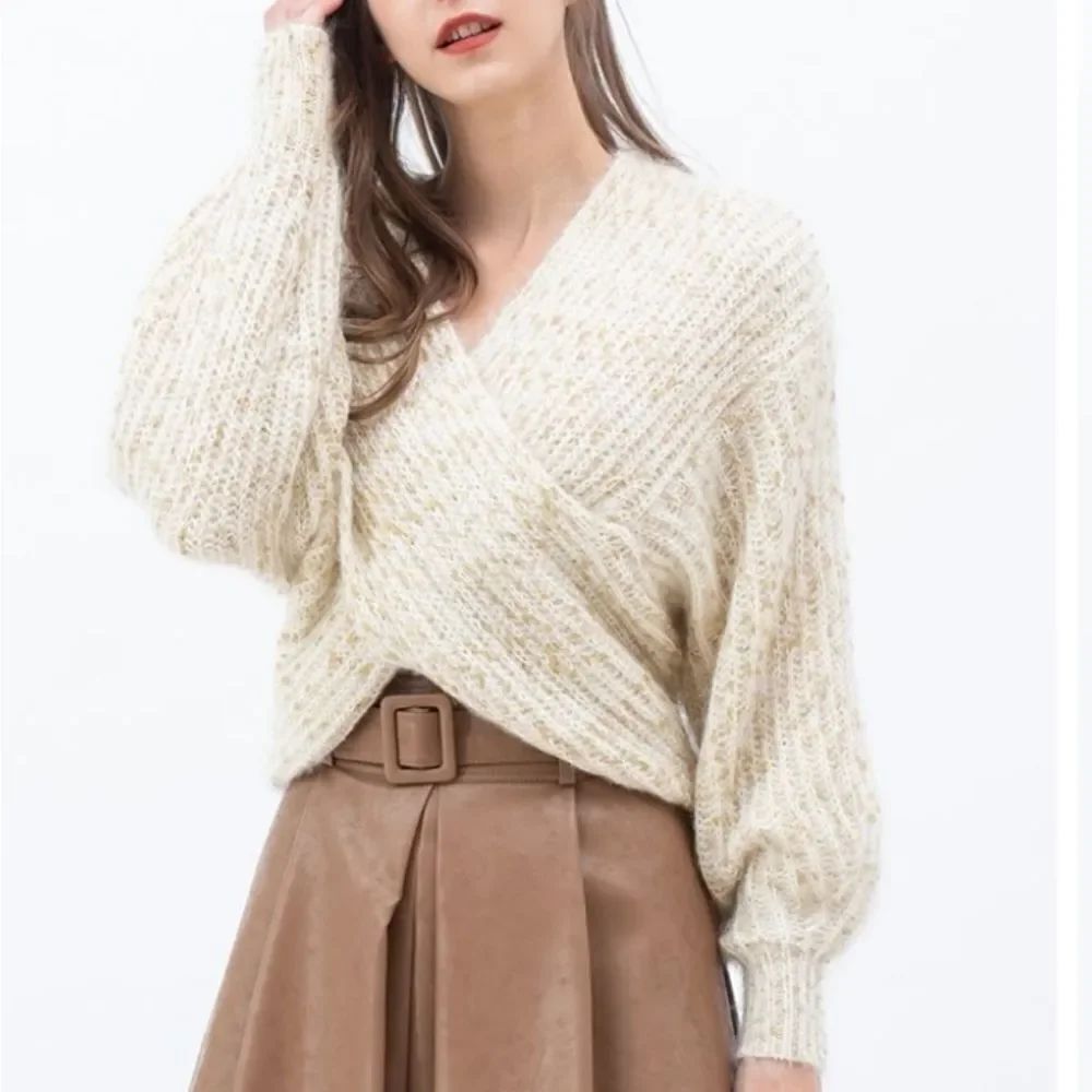 BRAND NEW CHICWISH V-NECK CRISSCROSSING RIBBED KNIT CROP SWEATER IN SHIMMER